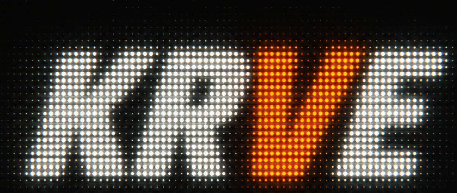 KRVE wordmark rendered in a dot matrix