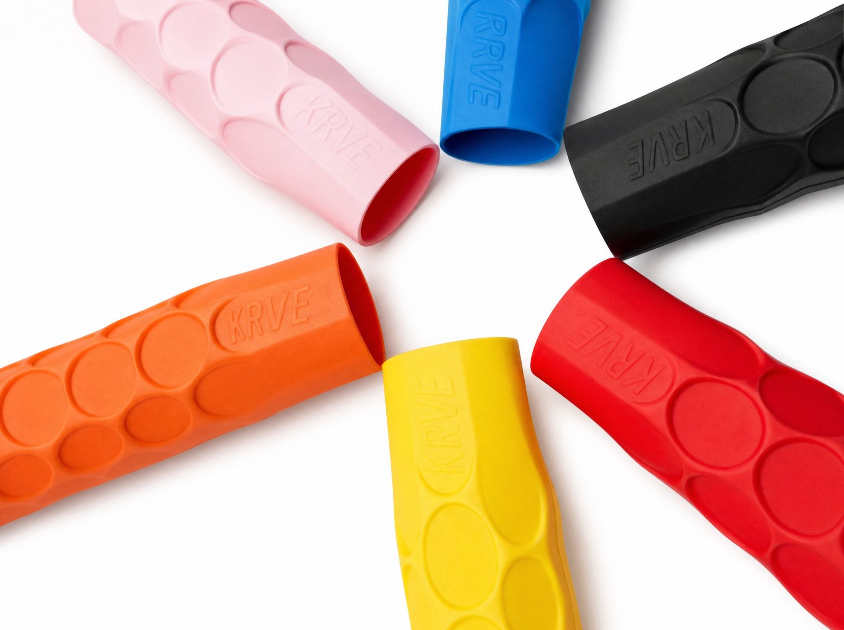 KRVE LINK grips in six colors with the logo molded in
